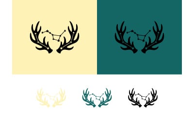 Modern logo-ontwerp met gewei en sterrenbeeld.