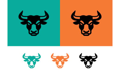 Logo s býčí hlavou, silná tvář v oranžové a zelené barvě.