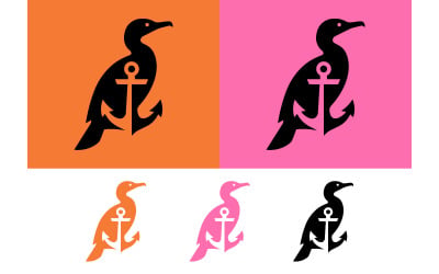 Cormorant with anchor logo, maritime emblem, bold and graphic.
