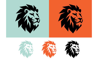 Logo con testa di leone e accenti geometrici.