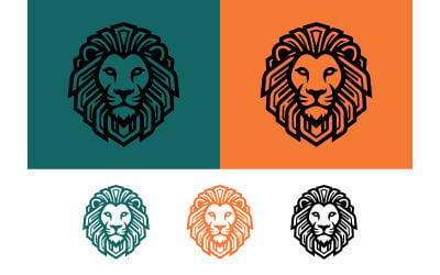 Symbole du lion, lignes géométriques, fonds vert et orange.