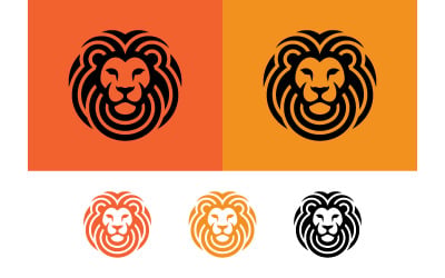Logotipo abstrato com rosto de leão e estilo de arte linear circular.