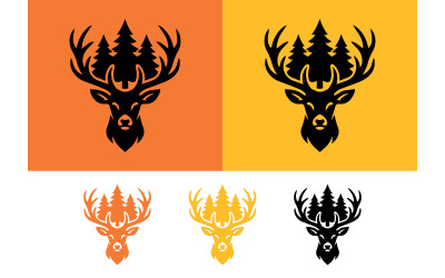 Deer head trees logo black graphic symbol.