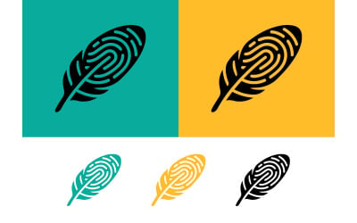 Logo con impronta digitale a forma di piuma, design creativo.