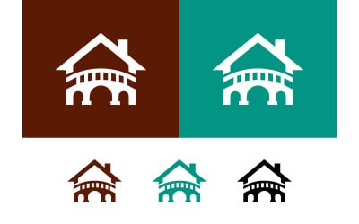 Maison avec élément architectural de pont, couleur marron turquoise.