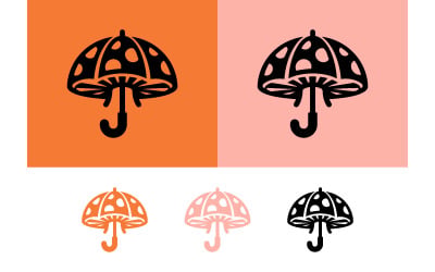 Silhouet van een paddenstoelparaplu in oranje en roze.