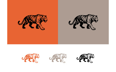 Tiger walking powerful orange gray stylized.