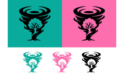 Logo di un tornado con albero e foglie.