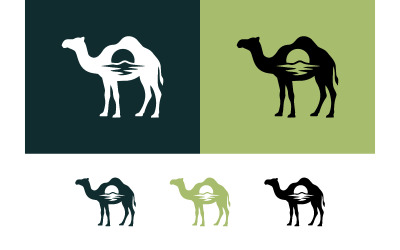 Silhouet van een kameel met een ontwerp van een zonsondergang.