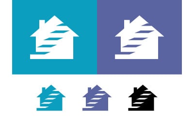 Icône de maison abstraite turquoise, violet et noir.
