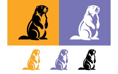 Groundhog sittande gul lila svart abstrakt.