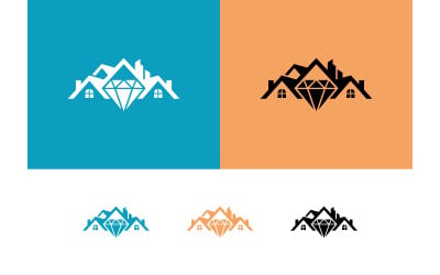 Logo Diamond Houses sur fond bleu et orange.
