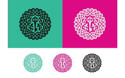 Key emblem circular design logo on color.