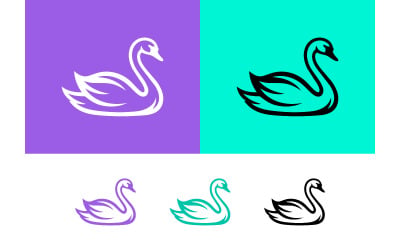 Swan logo design in white and purple.