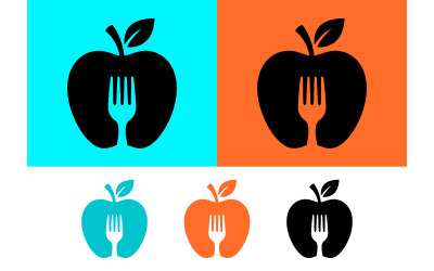 Apple with fork logo on cyan background.