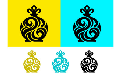 Bottle shape logo black yellow cyan backgrounds and icons.
