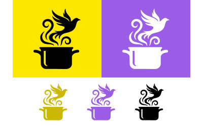 Cooking pot with dove and steam logo concept.