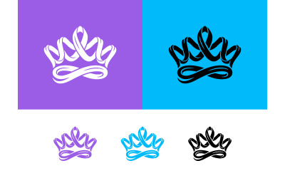 Crown logo white purple blue backgrounds and small icons.
