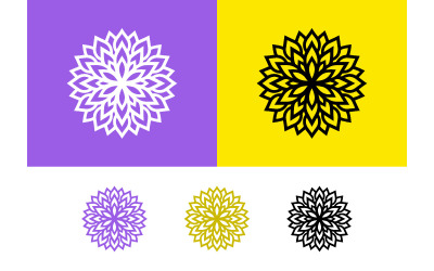 Geometric flower logo white purple yellow backgrounds.