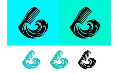 Hair comb with wave design logo concept.