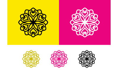 Heart petal flower logo yellow pink black.