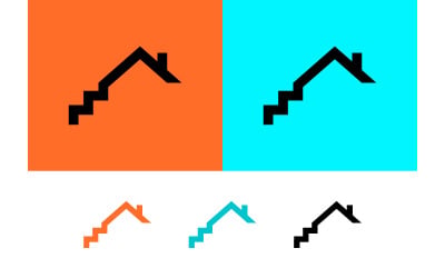 House stairs icon with roof on orange.