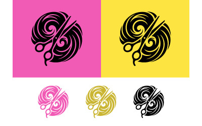 Scissors cutting hair swirl logo icon.