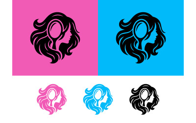 Woman with mirror and hair logo.