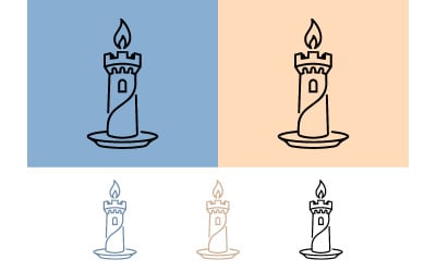 Bougie en forme de tour de château avec motif de flamme.