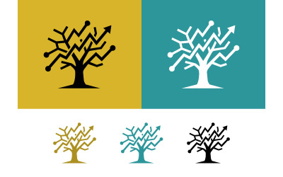 Logo tecnologico con freccia che indica un albero digitale che cresce verso l&amp;#39;alto.