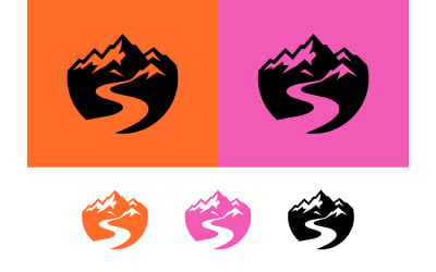 Bergweglogo met oranje en roze achtergrond.
