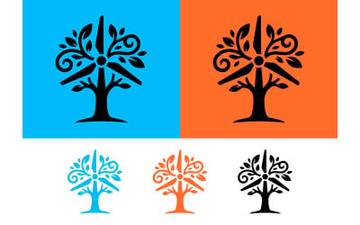 Wind turbine tree logo blue orange backgrounds.