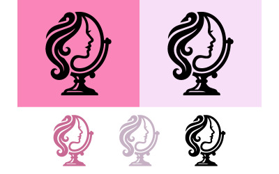 Logo de miroir de profil féminin pour salon de coiffure.