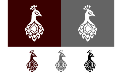 Illustrazione di un pavone con piume decorate con motivi simili a gemme.