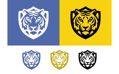 Conception du logo emblème de bouclier à tête de tigre.