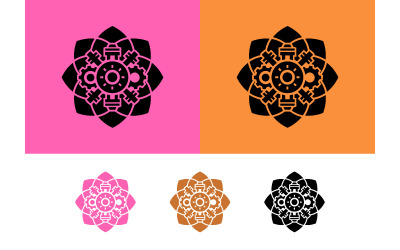 Icône mandala steampunk sur fond rose et orange.