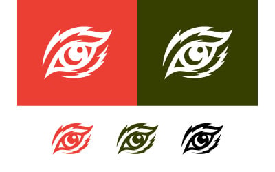 Stylized eye with flame motif graphic illustration.