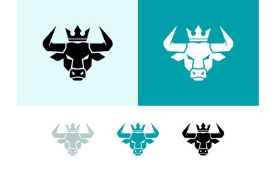 Logo de tête de taureau noire avec couronne sur fond bleu.