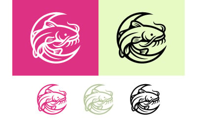 Catfish logo design white on pink background.