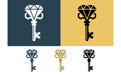 Diamond key vintage emblem logo design.