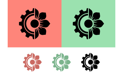 Concept de logo représentant des engrenages et des fleurs pour le secteur de la nature.