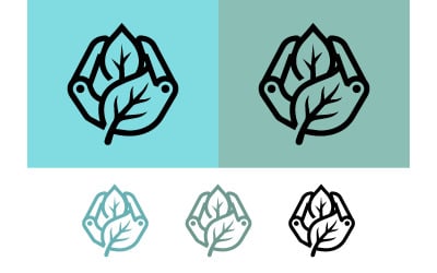 Hands holding leaf emblem for nature logo.