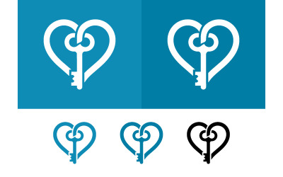 Herzschlüssel-Logo-Design, weiß auf blauem Hintergrund.
