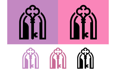 Key opens door graphic hotel logo.