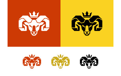 Logo tête de bélier avec couronne sur fond rouge.