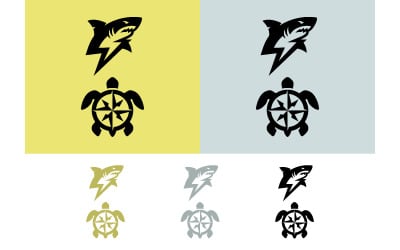 Shark and turtle compass logo designs.