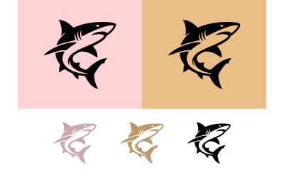 Shark silhouette logos in pink and tan colors.