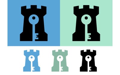Castle tower with key for security concept.