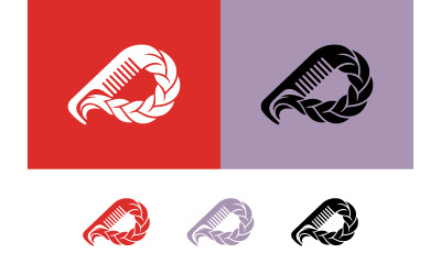 Comb braid logo on red and purple backgrounds.
