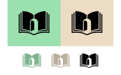 Öppen bok dörröppning logotyp grön beige svart.